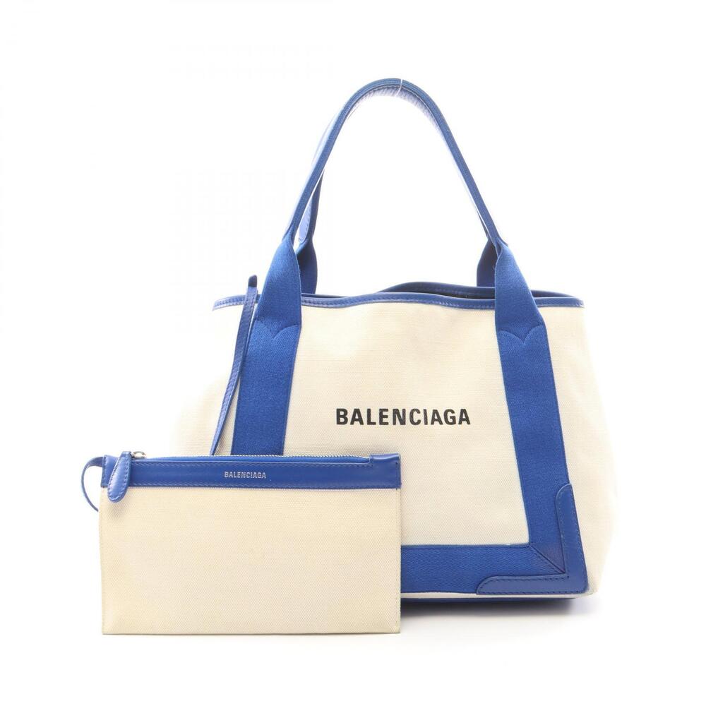 Balenciaga Navy Blue CABAS Tote Bag Canvas Leather White Blue